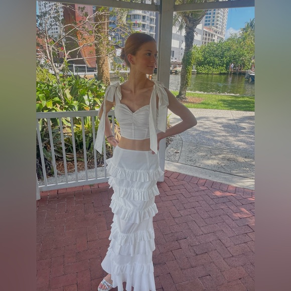 White 2-Piece Crop Top and Maxi Ruffle Skirt Set - Picture 4 of 10